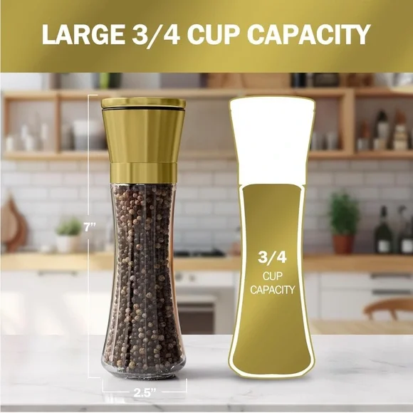 ✨🧂Gold Salt and Pepper Glass Grinder Set - Picture 2 of 6